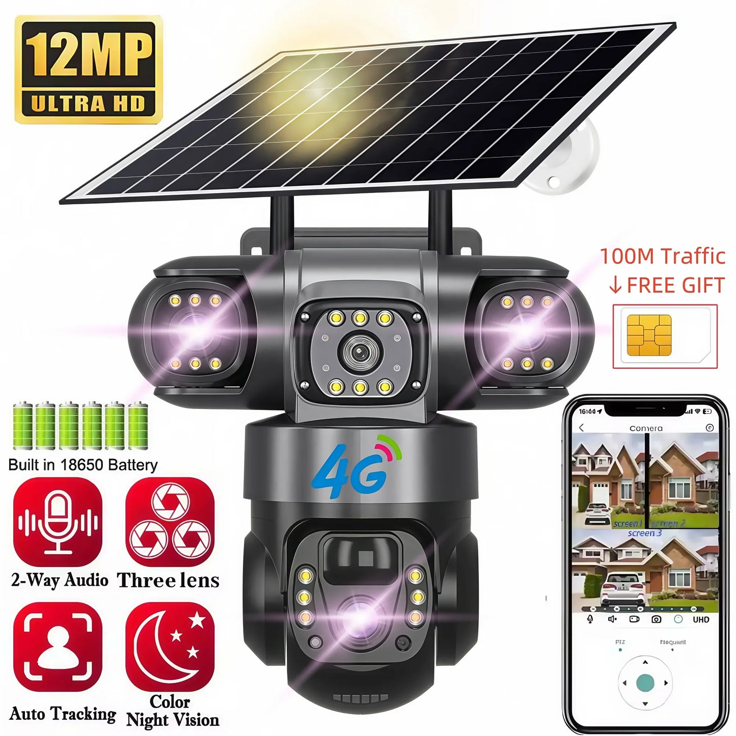 4K Dual Lens Solar Security Camera Wireless Outdoor