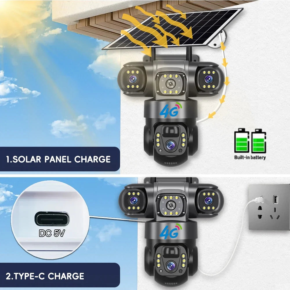 4K Dual Lens Solar Security Camera Wireless Outdoor