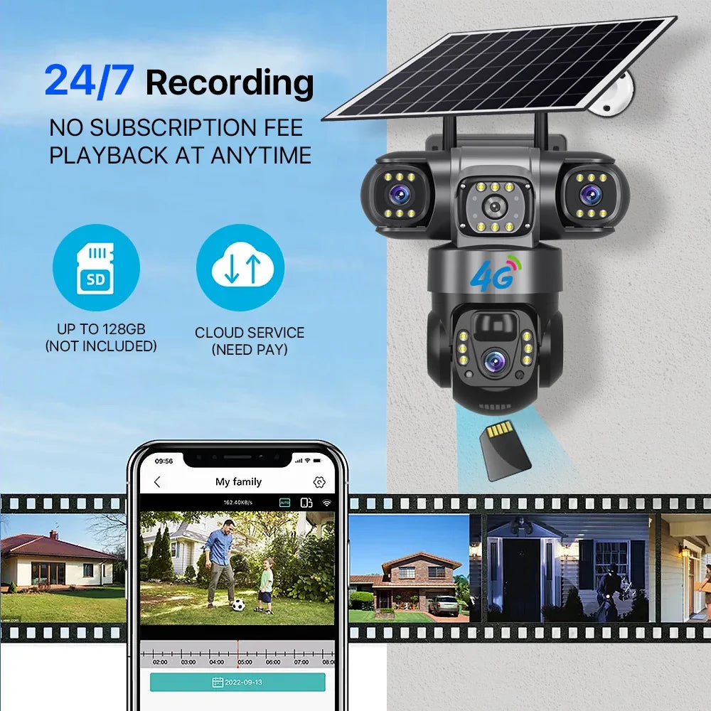 4K Dual Lens Solar Security Camera Wireless Outdoor