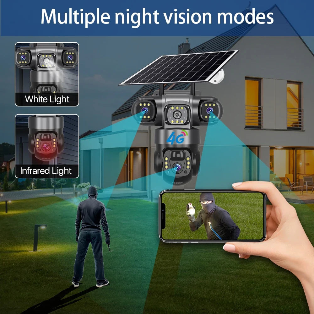 4K Dual Lens Solar Security Camera Wireless Outdoor